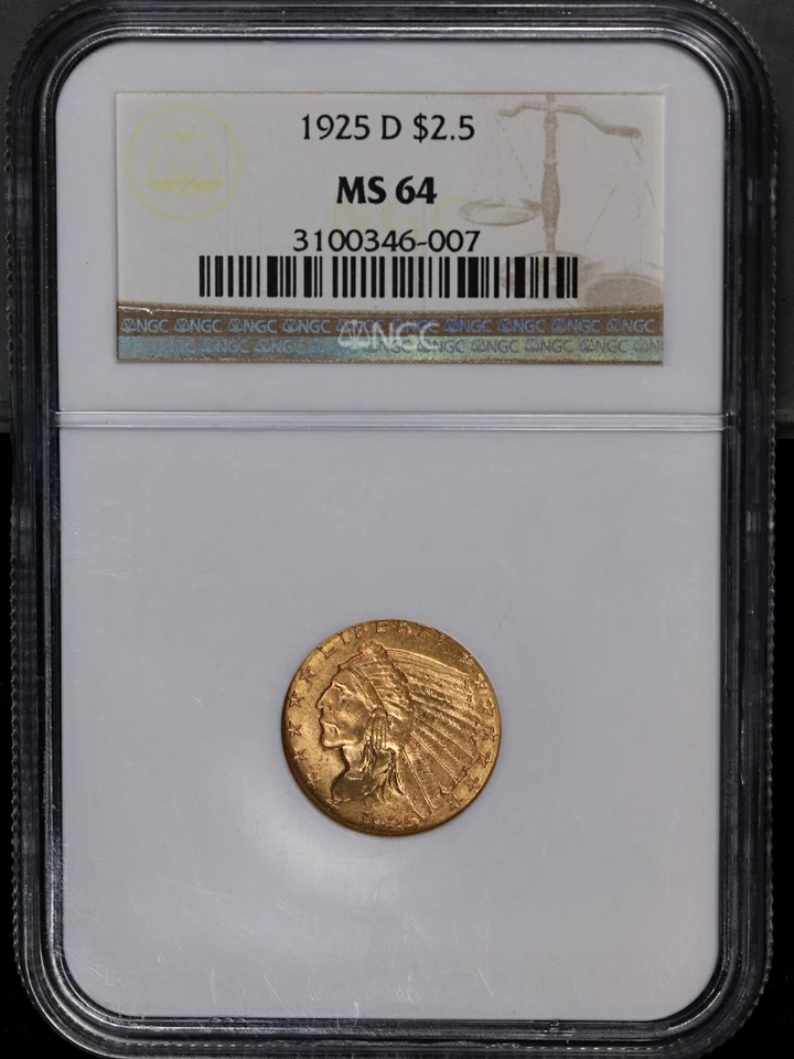 1925-D Indian Gold $2.50 NGC MS64 Great Eye Appeal Fantastic Luster - Image 3 of 4