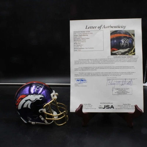 Peyton Manning Signed 24Kt Gold/Chrome Mini Helmet Broncos Auto JSA ZJ21820