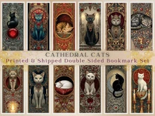 Cathedral Cats Bookmark Set Gothic Illuminated Baroque Jeweled Feline Art