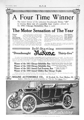 1911 Ad (10 X 13 3/4 inches) Moline Automobile Co Dreadnought 35 Self Starting