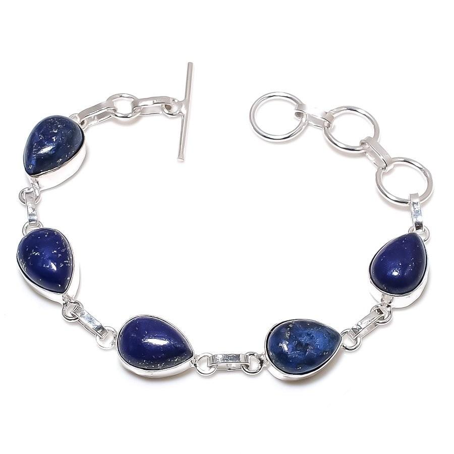"Blue Lapis Lazuli Gemstone 925 Sterling Silver Jewelry Bracelet Size 7-8\""