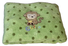 N1 WOW Carter's Green Polka Dot MONKEY Cutie Plush Baby Crib Blanket