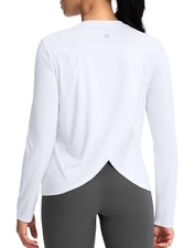 Women's Lightweight Long Sleeve Workout Tops Split Back Gym Running Hiking At...