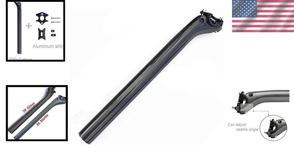Elegante tija de sillín de fibra de carbono brillante 3K - ajustable para bicicletas de carretera o montaña Foto 2 de 4