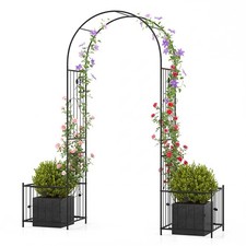 COSTWAY Metal Garden Arbor Arch Trellis with Ground Stakes ith Planter Boxes