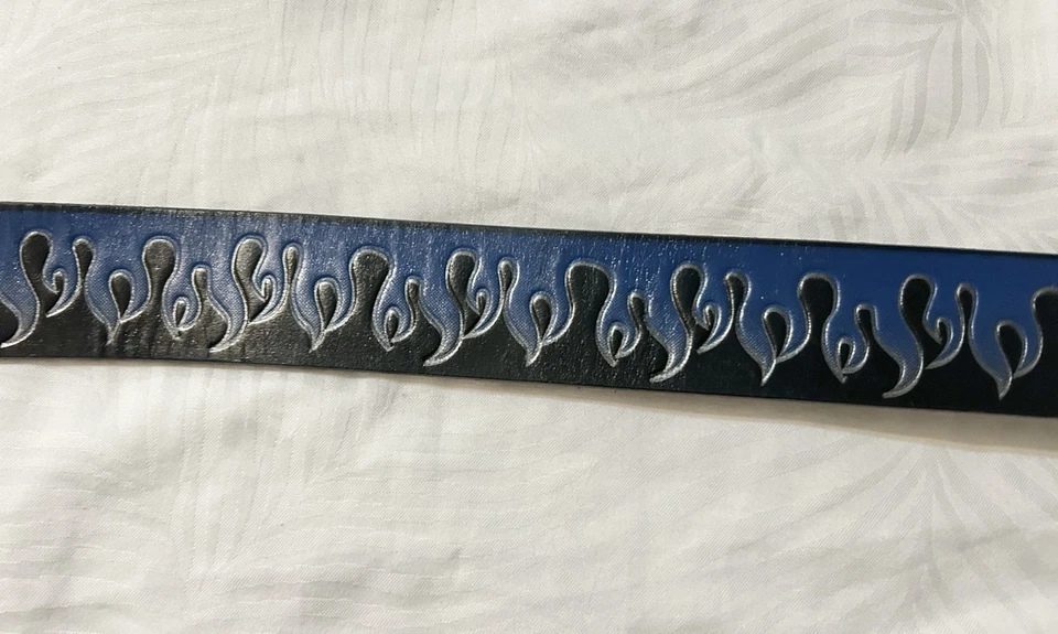 Vintage 90s Y2K Leather Skater Belt Blue Flame Rock Punk Grunge Size 36 USA Made - Image 3 of 4