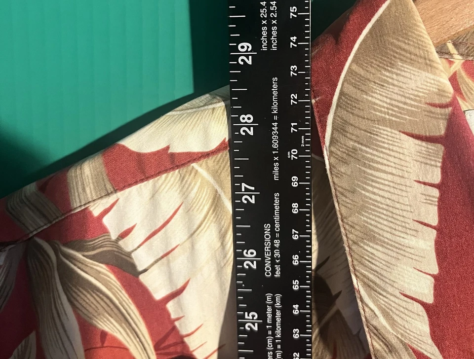 Camisa Hawaiana Island Shores XL Roja Tostada Estampado Hoja de Palma 100% Algodón Botón Frontal Foto 2 de 4