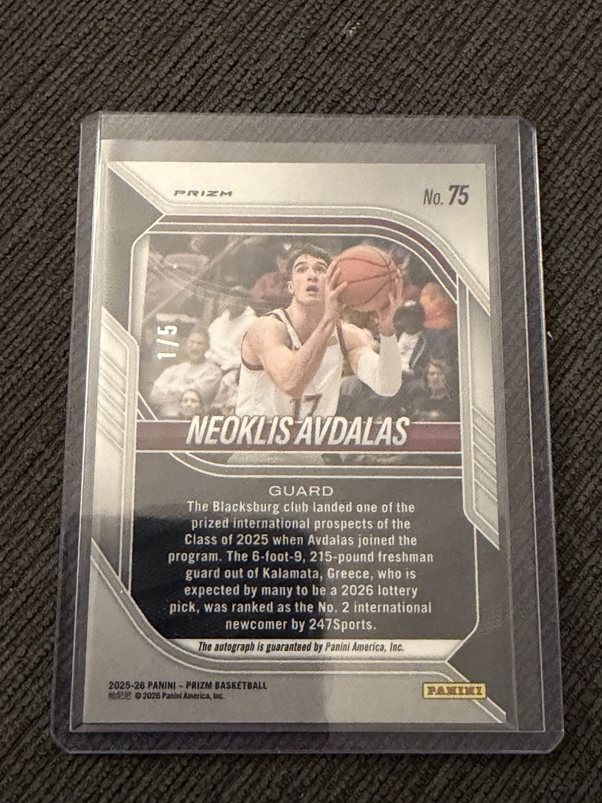 2025-26 Panini Prizm Basketball Neoklis Avdalas FOTL GOLD VINYL AUTO /5 view 2