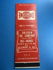 Dryden Oil Company, Baltimore, Maryland Matchbook Vintage MB131
