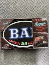 Bar Open 24 Hours LED 16” Light Up Sign Looks Just Like A Neon. New In Box.