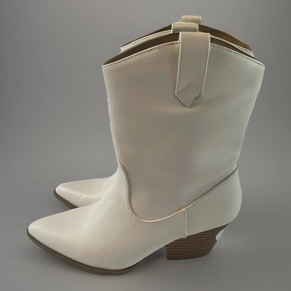 Botas de Vaquero Western Pink Lily Para Mujer Marfil Talla 7 Punta Tacón Bloque Foto 3 de 4