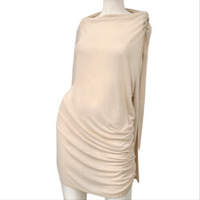 Express Cream Dress  Womens SZ XL Side Scrunched Knit Dress lightweight NEW TAGS