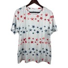 Denim & Co Size Large White Red Blue Stars Patriotic Top USA Comfort New