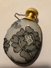 VINTAGE 1940s WHITE OPALINE GLASS FEMME ROCHAS PERFUME BOTTLE LACE OVERLAY#2152