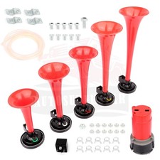 5 Red Plastic Trumpet Train Air Horn Loud Dukes Of Hazzard General Lee Kit