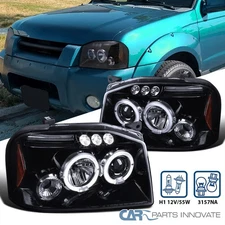 For 01-04 Frontier Glossy Black LED Halo Smoke Projector Headlights Pair