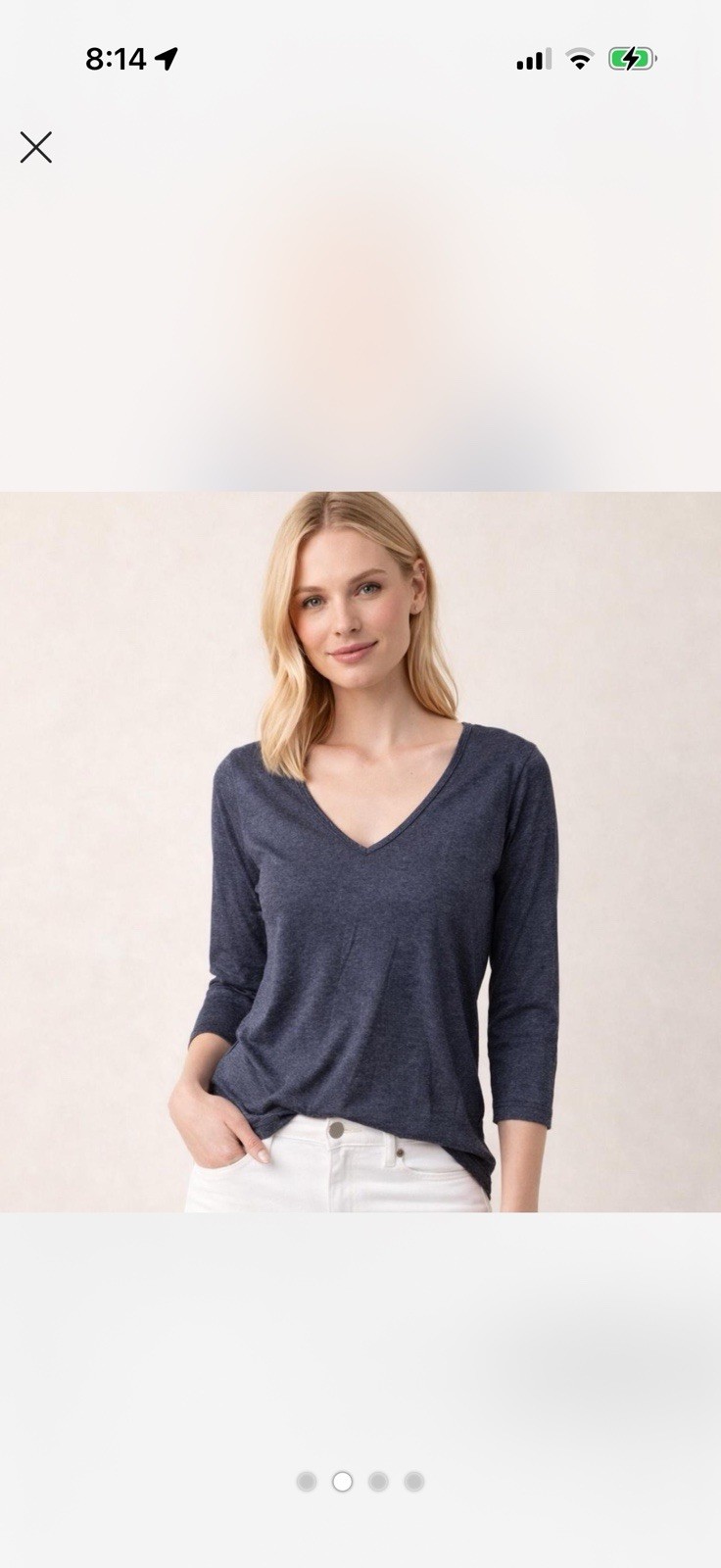 Michael Stars Women’s Navy Blue Cotton V-Neck 3/4 Sleeve Pullover Top One Size
