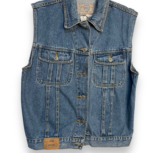 PS Gitano Jean Vest Womens Medium Blue Denim Vintage Casual Western Boho Pockets - Picture 4 of 13