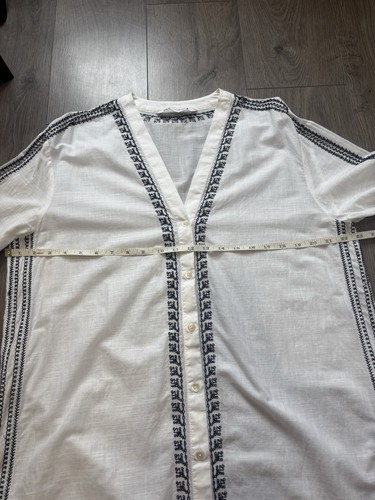 Zara White Long Sleeve Shirt Cotton Dress Size XS Black Stitch Beach CoverUP VGC - Picture 6 of 10