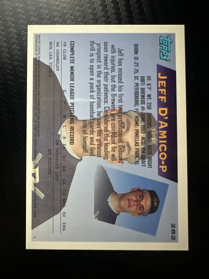1995 Topps - Future Star Jeff D'Amico #282 - Image 2 of 2