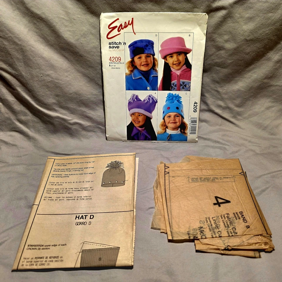 Easy Stitch 'n Save Pattern CUT #4209 Kid's Hat 21" - 22" McCall's 2003 - Image 2 of 3