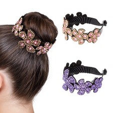 2 Pieces Rhinestone Flower Ponytail Holder Twist Bun Shaper Women Hair Grips ...