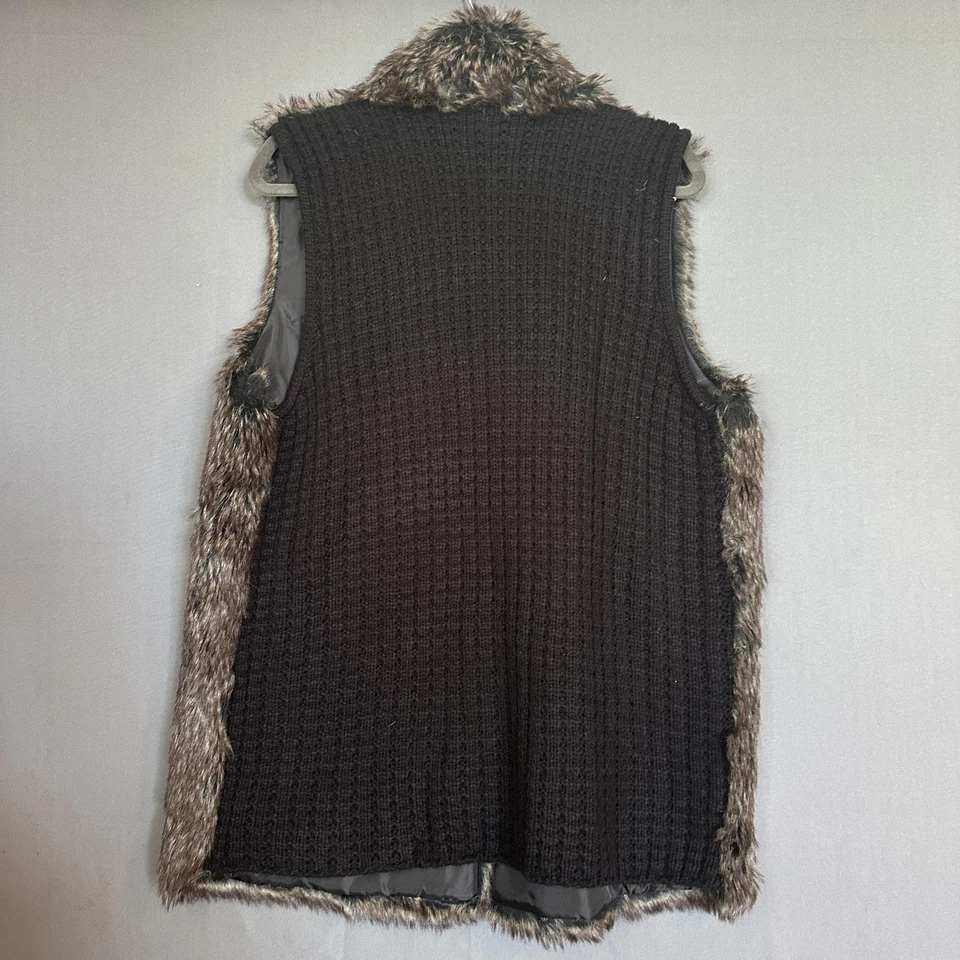 Chaleco de piel sintética 80th & Madison para mujer 1X marrón frente abierto tejido trasero talla grande Foto 2 de 4