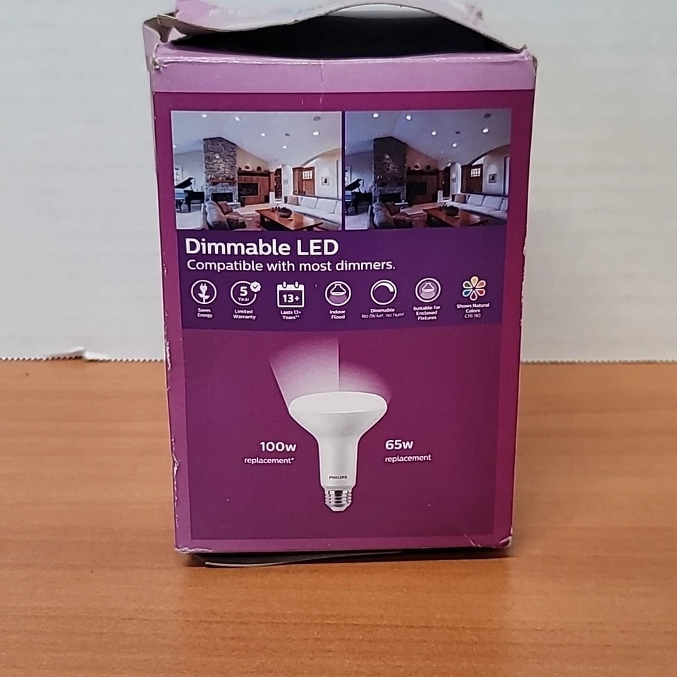 Philips 100W Equivalent Daylight BR30 Medium Dimmable LED Floodlight Light Bulb - Image 4 of 4