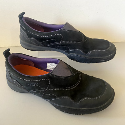 Womens Merrell Leather Slip On Shoes Size 7.5 Black Clogs Comfort