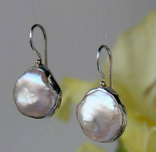 Natural Baroque Pearl Dangle 925 Sterling Silver Earrings / Anniversary Gift  - Picture 1 of 2