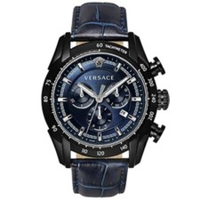 Versace V-Ray VEDB00418 Blue Dial Chronograph Quartz Men's Watch New + Box&Paper