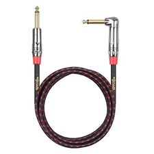 Clef Audio Labs 6.35mm TS to 6.35mm TS Straight to Angled, Red Braided -6FT-1PK