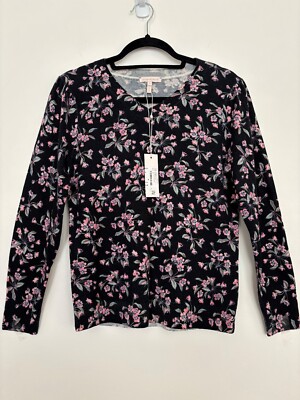 Rebecca Taylor Women's Tilda Floral Knit V-Neck Wool Sweater Size M NWT