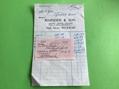 UK Marsden & Son Drapers Grocers Provision Wickwar Glos 1951 Quittung R43252