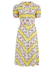 Retro 1950s Vintage Style Whimsical Lemon Florals Day Dress UK 08-18