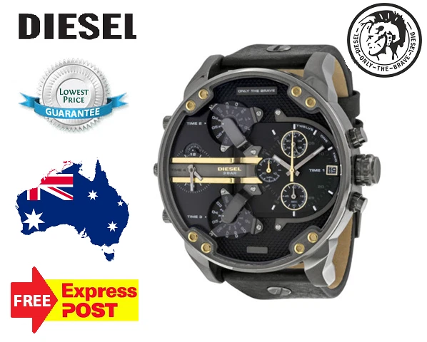 DIESEL AUTHENTIC DZ7348 MR DADDY 2.0 GUNMETAL/GOLD/BLACK LEATHER