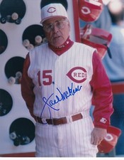 JACK MCKEON  CINCINNATI REDS   ACTION SIGNED 8x10