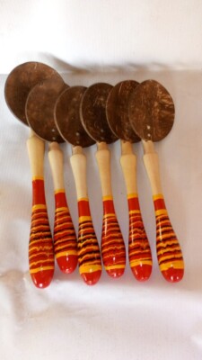 6 Ceylon Coconut Shell Kitchen Spoons Organic Sri Lanka