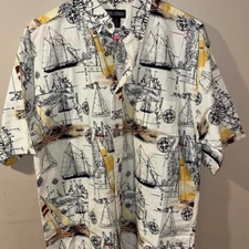 Faded-glory Men's Button Up Sailboat Nautical Shirt medium