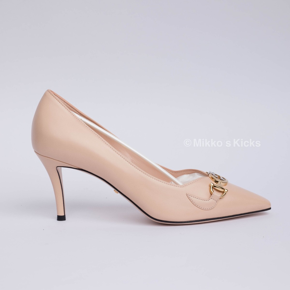 Gucci Skin Rose Zumi Mid-heel Interlocking G 38.5 Leather Womens 