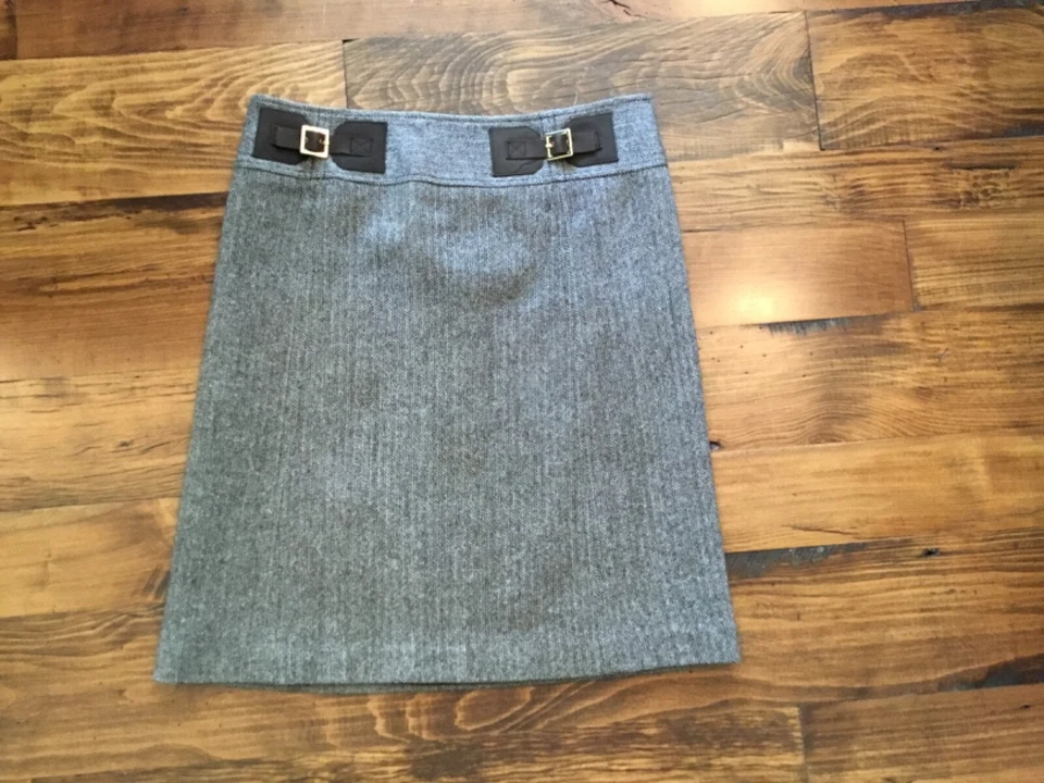 Authentic Tory Burch Brown/Beige Houndstooth Wool Blend Zipper Pencil Skirt 8 M