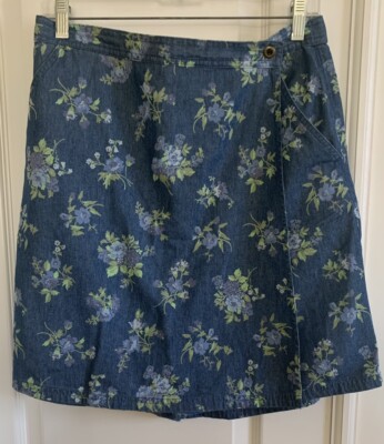 Classic Elements Womens Skort Size 12 Blue Denim Floral Pockets