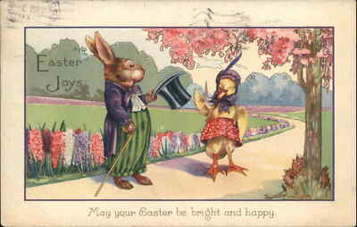Easter Rabbit Fantasy Dressed Chick c1910s Postcard
