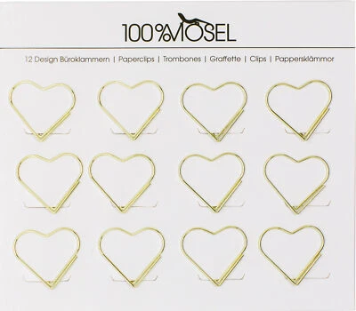 100%MOSEL Büroklammern Herz Gold Silber Hochzeit Papeterie Papierklemme DIY Basteln 12 Stk