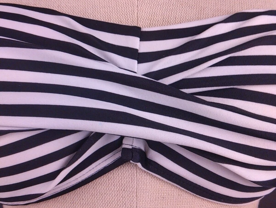 Allen B RN 73156 Black/White Striped Nylon Strapless Swim Top Size 6        (52) - Image 2 of 4
