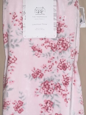 THE FARMHOUSE Rachel Ashwell Pink Floral Luxurious Plush Throw Blanket 60''x70''