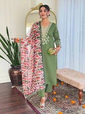 Women' s Viscose Chanderi Embroidery Kurta with Pant  Dupatta