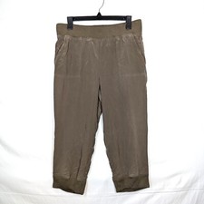 St. John Silk Cropped Jogger Pants Womens Size Medium Taupe Olive Pockets