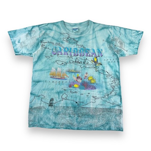 Vintage 1992 Karibik All Over Print T-Shirt 90er blau mehrfarbig groß
