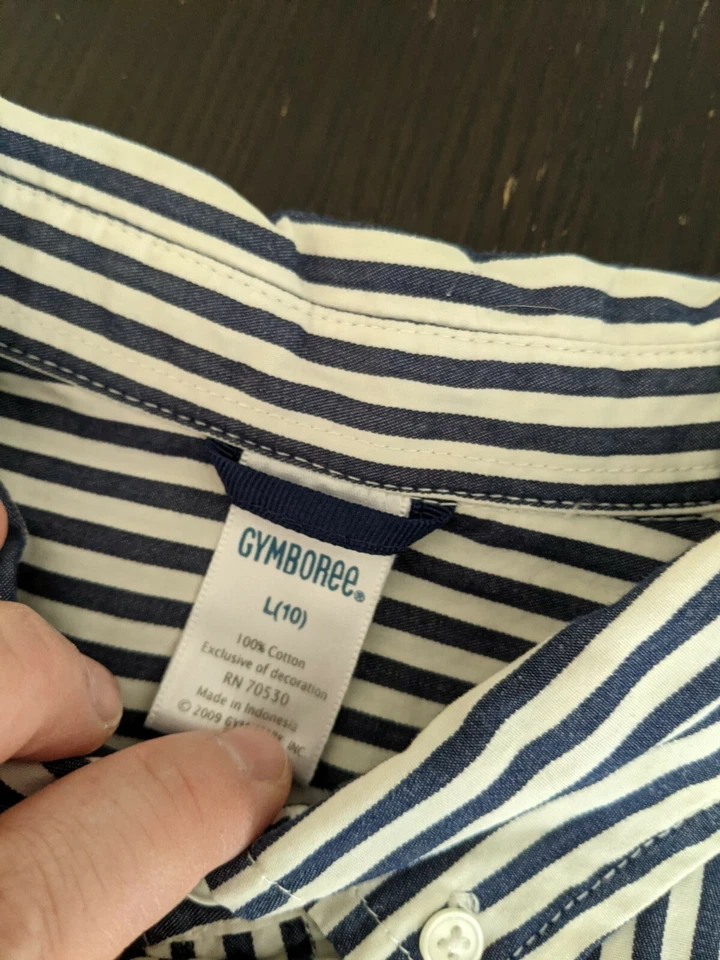 Camisa de manga comprida Gymboree masculina azul marinho e branca listra de giz com botões G(10) - Imagem 4 de 4